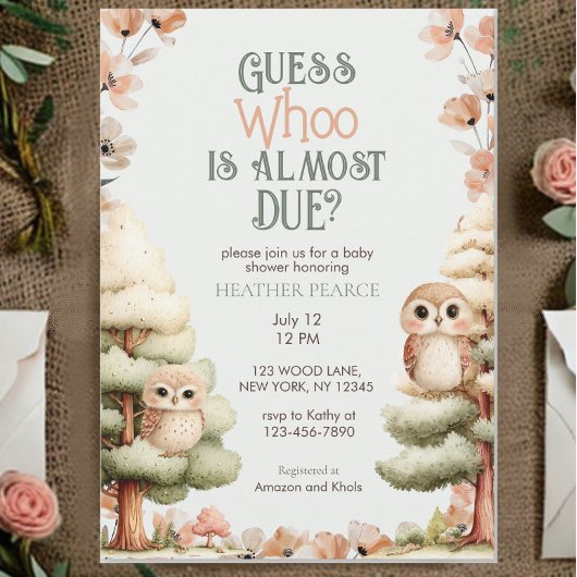 Waldtier Eulen-Baby-Party Einladung