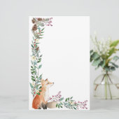 Waldtier, Fuchs, Blattwerk, rote Beere Weihnachten Briefpapier (Stehend Vorderseite)