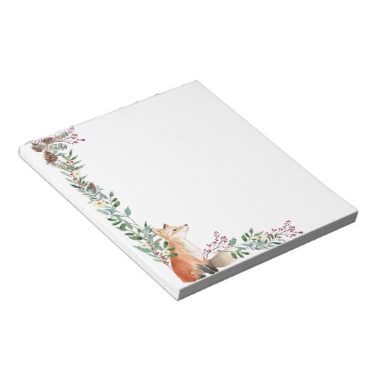 Waldtier, Fuchs, Blattwerk, Weihnachtsholz Notizblock (angewinkelt)