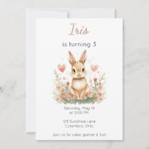 Waldtier Geburtstag Hase Rosa Herzen Floral