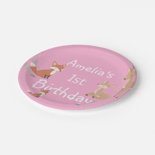  Waldtier-Geburtstagsfeier  Pappteller (Schrägansicht)