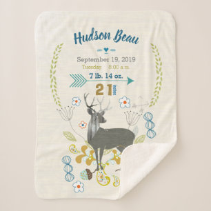 Waldtier Kinderzimmer Hirsch Leaf Blumenmuster Bir Sherpadecke