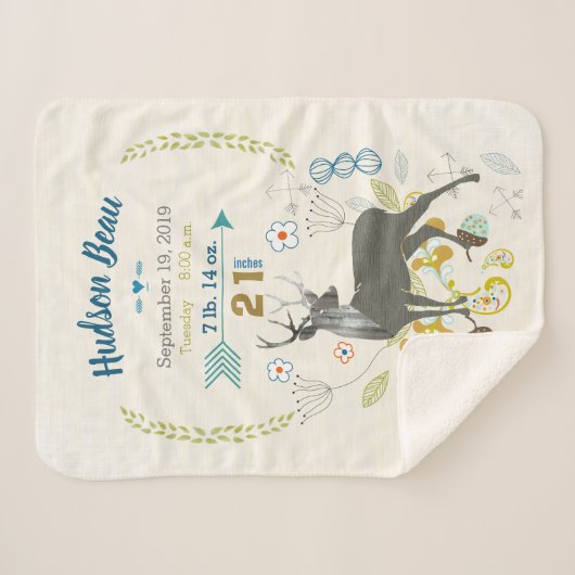 Waldtier Kinderzimmer Hirsch Leaf Blumenmuster Bir Sherpadecke (Vorderseite (Horizontal))