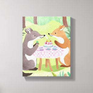 Waldtier-Picknick Whimsical Cute Watercolor Leinwanddruck