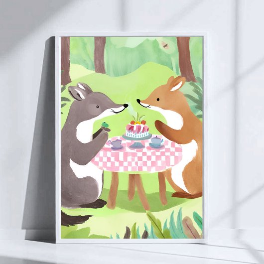 Waldtier-Picknick | Whimsical Cute Watercolor Poster