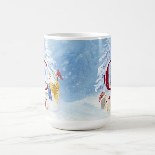 Waldtier-Schneemann-Bäume des Monogramm-C Snowy Kaffeetasse (Mittel)