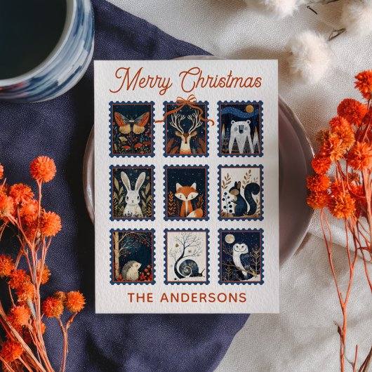 Waldtier-Stempel-Collage Frohe Weihnachten