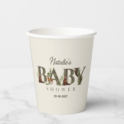 Waldtier Wald Wilde Muster Baby Shower Pappbecher (Vorderseite)