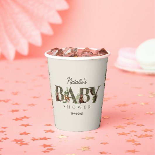 Waldtier Wald Wilde Muster Baby Shower  Pappbecher (Insitu)