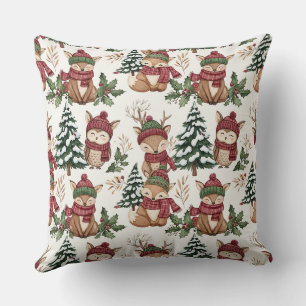Waldtier-Weihnachtsmuster mit Fuchs & Eule Kissen