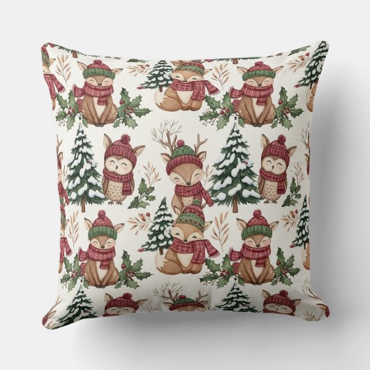 Waldtier-Weihnachtsmuster mit Fuchs & Eule Kissen (Rückseite)