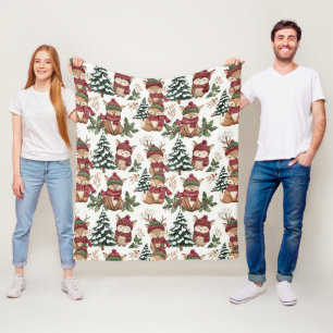 Waldtier-Weihnachtsmuster mit Fuchs und Eule Fleecedecke