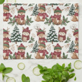 Waldtier-Weihnachtsmuster mit Fuchs und Eule Geschirrtuch (Gefaltet)