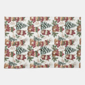 Waldtier-Weihnachtsmuster mit Fuchs und Eule Geschirrtuch (Horizontal)