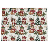 Waldtier-Weihnachtsmuster mit Fuchs und Eule Große Geschenktüte (Vorderseite)