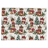 Waldtier-Weihnachtsmuster mit Fuchs und Eule Große Geschenktüte (Rückseite)