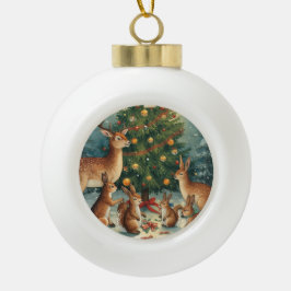 Waldtier-Weihnachtsszene Keramik Kugel-Ornament