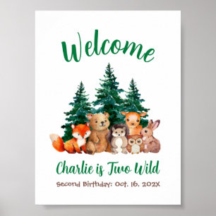 Waldtier Willkommensschild zum 2. Geburtstag Fores Poster