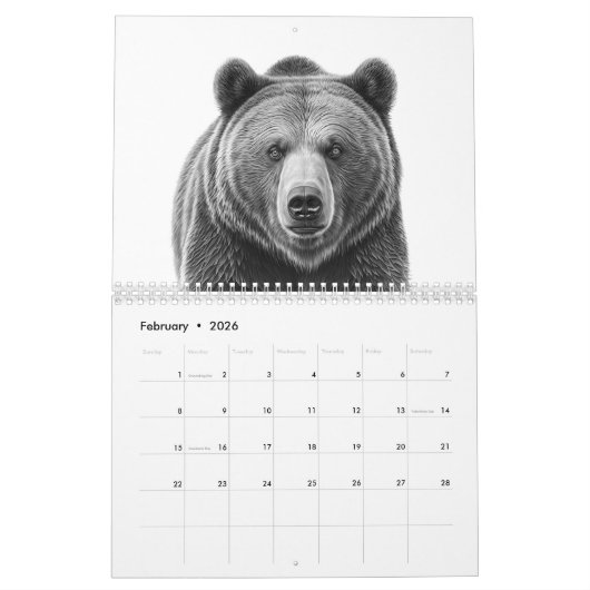 Waldtierart Moderner Bär Deer Wolf Fox Kalender (Feb 2026)