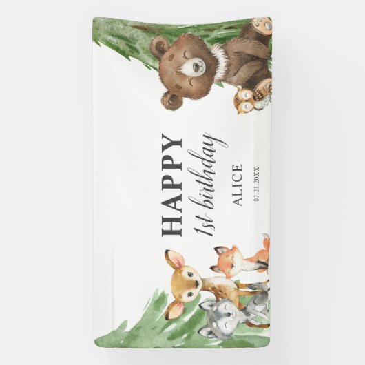 Waldtiere 1. Geburtstag Banner (Vertikal)