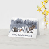 Waldtiere 1. Geburtstag Karte (Gelbe Blume)