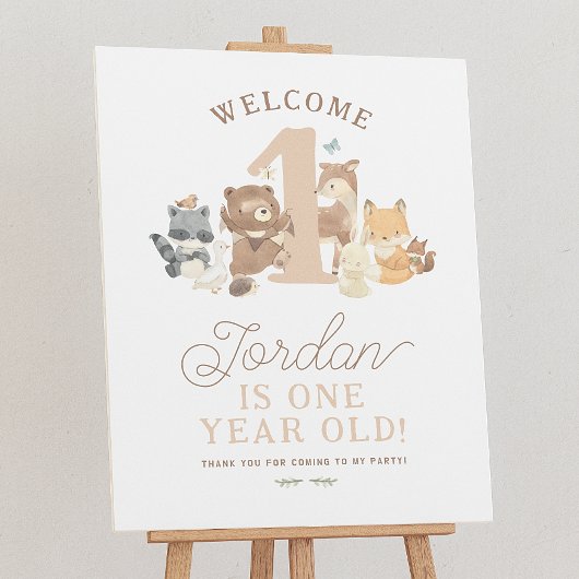 Waldtiere 1. Geburtstag Party Begrüßungszeichen Poster