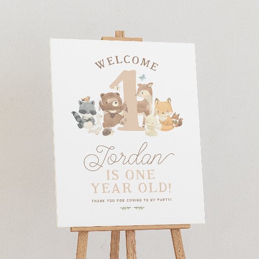 Waldtiere 1. Geburtstag Party Begrüßungszeichen Poster
