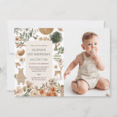 Waldtiere 1. Geburtstag Party Einladung (Vorderseite)