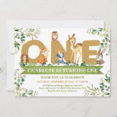 Waldtiere 1 Grüne Junge Geburtstag Einladung (Vorderseite)