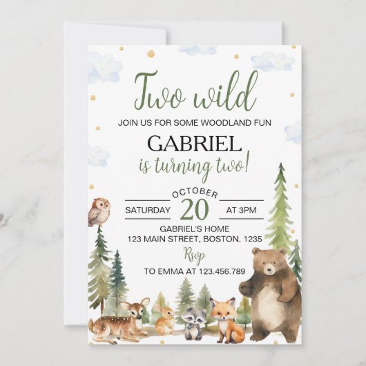 Waldtiere 2. Geburtstag Einladung (Vorderseite)