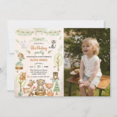 Waldtiere 2. Geburtstag Party Foto Einladung (Vorderseite)