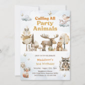 Waldtiere 3. Geburtstags-Party Einladung (Vorderseite)