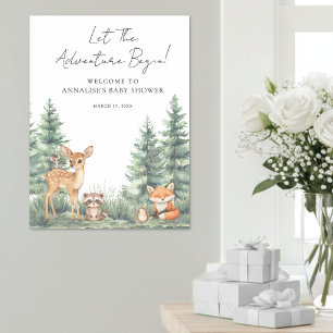 Waldtiere-Abenteuer-Baby-Shower-Willkommensschild Poster