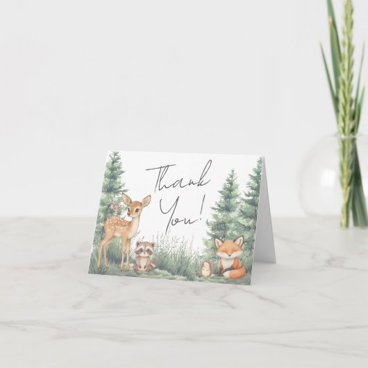 Waldtiere Abenteuer Kinderdusche Dankeskarte (Vorderseite)