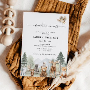 Waldtiere-Abenteuer wartet Baby Shower Einladung