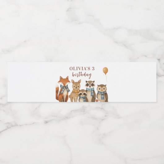 Waldtiere als Geburtstagskinder Wasserflaschenetikett (Einzelnes Label)