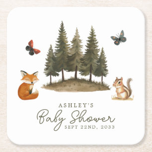 Waldtiere Aquarell-Baby-Party Rechteckiger Pappuntersetzer