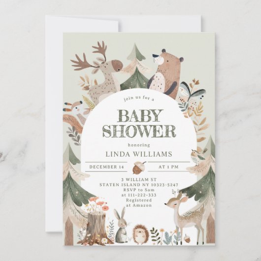 Waldtiere Arkinderdusche Einladung (Vorderseite)