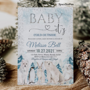 Waldtiere Arktische Tiere Winter Babydusche Einladung