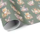 Waldtiere auf Camouflage Green Geschenkpapier (Rolleneckpunkt)