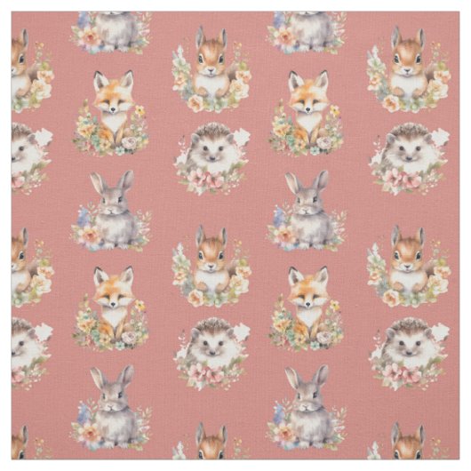 Waldtiere auf Seashell Pink Stoff (Muster)