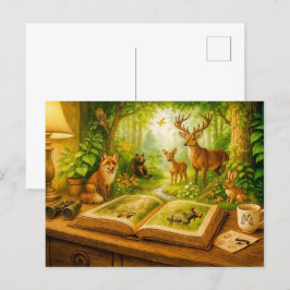 Waldtiere aus dem offenen Buch Feiertagspostkarte