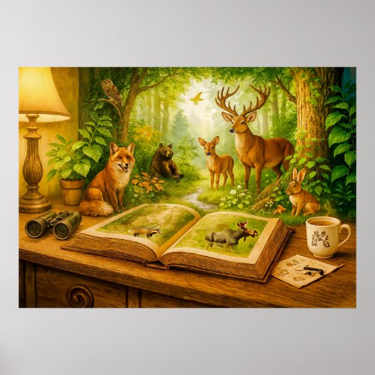 Waldtiere aus dem offenen Buch Poster (Vorne)