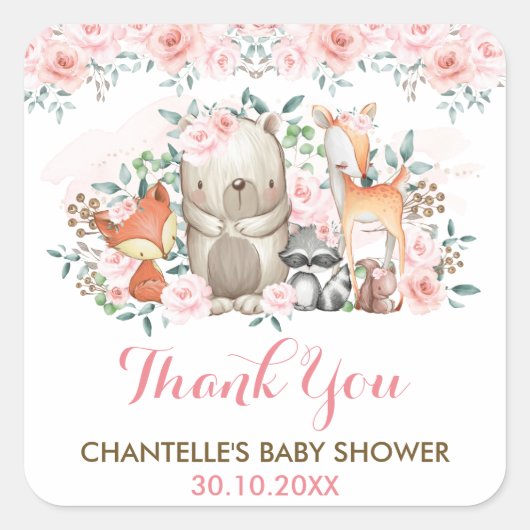 Waldtiere aus Wäldern Vielen Dank für Ihre Unterst Quadratischer Aufkleber (Vorderseite)