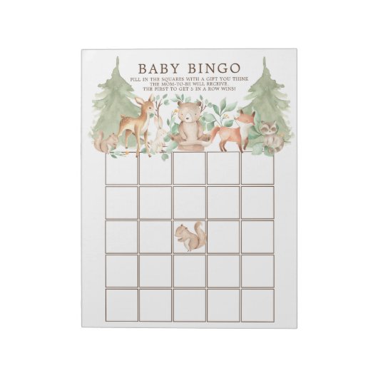 Waldtiere Baby Dusche Bingo Spiel Notizblock (Rotiert)