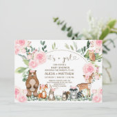 Waldtiere Baby Dusche einladen, rosa Rosen. Einladung (Stehend Vorderseite)