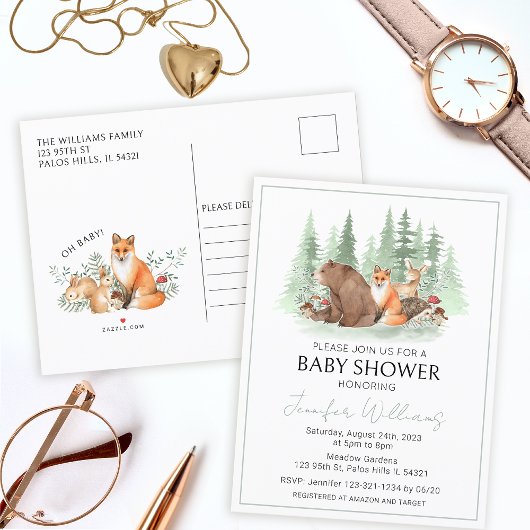 Waldtiere Baby Dusche Postkarte