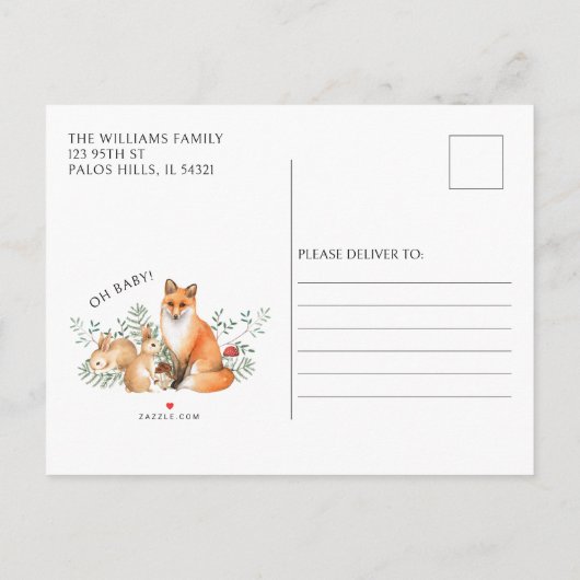 Waldtiere Baby Dusche Postkarte (Rückseite)