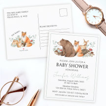Waldtiere Baby Junge Dusche Postkarte