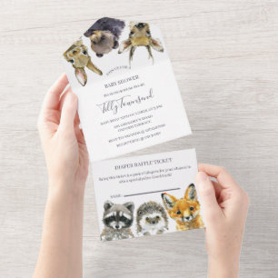 Waldtiere-Baby-Party All In One Einladung